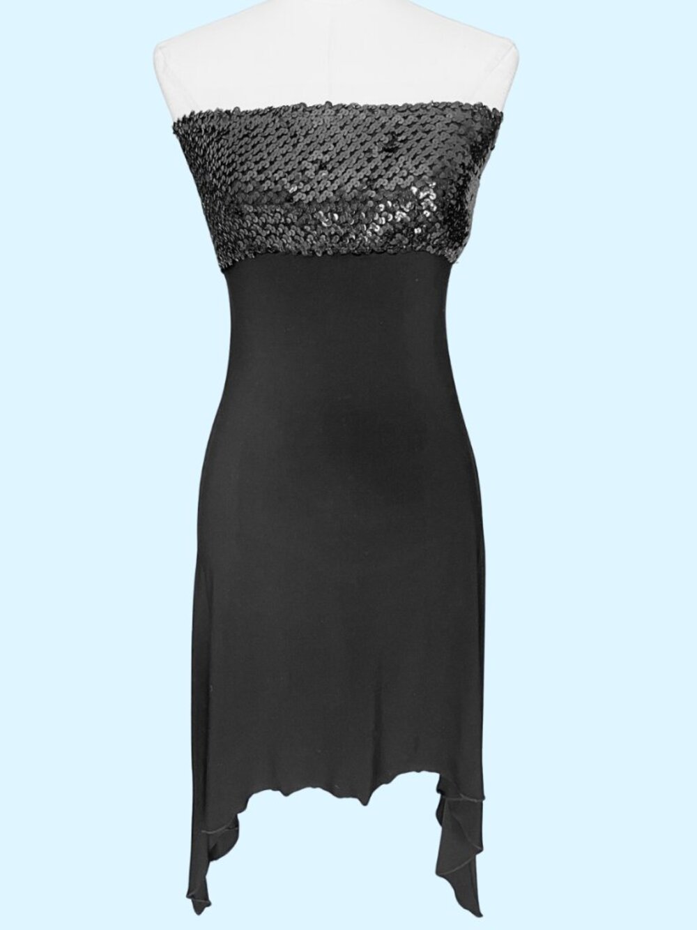Vintage UNIT USA Black Sequin Strapless Midi Dress